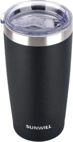 20 Oz Insulated Travel Coffee Tumbler - Stylish Powder Coated Black Stainless Steel Mug with Lid for Outdoor Adventures