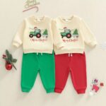 Infant/Toddler Boys' Fashionable Long Sleeve Christmas Tree Pullover and Pants Set - 2 Piece Outfit - Image 2