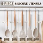 5-Piece Silicone Cooking Utensils Set with Wooden Handle - Nonstick, Heat Resistant Kitchen Tools in Khaki - Image 2