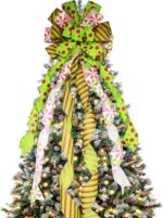 Large Buffalo Plaid Burlap Red and Black Christmas Tree Topper Gift Bow - Handmade Holiday Decoration (13 x 29 Inch) - Image 13