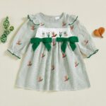 Toddler Girl's Fall Stripe Dress with Duck Embroidery, Round Neck, Long Sleeves, A-Line Design - Image 2