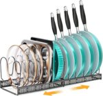 Expandable Pots and Pans Organizer Rack - Adjustable Kitchen Cabinet Holder for Pot Lids and Bakeware with 10 Compartments - Image 9