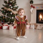 Christmas Infant Baby Girl Gingerbread Man Romper with Ruffle Long Sleeves and Contrast Color Jumpsuit - Image 2