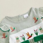 Toddler Girl's Fall Stripe Dress with Duck Embroidery, Round Neck, Long Sleeves, A-Line Design - Image 4