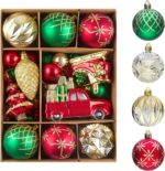 36Ct Shatterproof Christmas Ball Ornaments Set - Red, Gold & Green Classic Tree Decorations for Holiday, Wedding & Birthday Parties