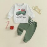 Infant/Toddler Boys' Christmas Outfit - Truck and Present Box Print Crew Neck Sweatshirt with Jogger Pants Set - Image 2