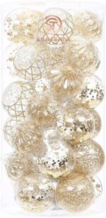 Champagne Shatterproof Christmas Ball Ornaments Set - 30 Clear Glitter Baubles for Stunning Tree Decorations (60mm/2.36") - Image 11