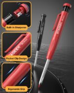 3PCS Heavy Duty Carpenter Pencils Set with Sharpener & 39 Refills - Deep Hole Long Nib Marker Pens for Architects - Includes Case (Red, Black, Yellow) - Image 6