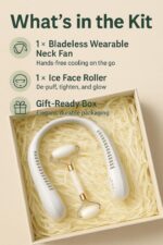 Ultimate Portable Neck Fan & Face Ice Roller Set – Bladeless Cooling with 3 Speeds, USB Rechargeable 5200mAh Battery, Perfect for Puffiness Relief & Post-Workout Refreshment! - Image 2