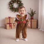 Christmas Infant Baby Girl Gingerbread Man Romper with Ruffle Long Sleeves and Contrast Color Jumpsuit - Image 5