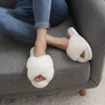 Cozy Cross Band Fuzzy Slippers for Women - Open Toe Memory Foam Comfort - Image 2