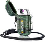Waterproof Electric Dual Arc Lighter USB Rechargeable Outdoor Windproof Flameless Plasma Lighters for Camping, Hiking, Adventure, Survival Tactical Gear Stocking Stuffers Gifts for Men