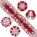 Christmas Snowflake Embroidered White Table Runner - Elegant Red Accent, 14x70 Inches for Winter Decor - Image 2