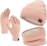 Winter Beanie Hat Scarf Touchscreen Gloves Set for Men and Women, Beanie Gloves Neck Warmer Set with Warm Knit Fleece Lined - Image 12