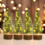 Mini Christmas Trees Set - 4 PCS Artificial Bottle Brush Trees with Timer LED String Lights, Battery Powered Desktop Decor for Home Xmas (Warm White) - Image 10
