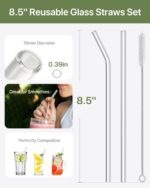18-Pack Glass Straws, Reusable Clear Glass Drinking Straws Set, 8.5 Inch X 10Mm - Includes 8 Straight and 6 Bent with 4 Straw Cleaner Brush, Perfect for Smoothies, Milkshakes, Juice, Tea - Image 2