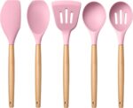 5-Piece Silicone Cooking Utensils Set with Wooden Handle - Nonstick, Heat Resistant Kitchen Tools in Khaki - Image 13