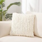 Luxurious Cream White Chunky Knit Throw Pillow Cover - 18"×18" Square Crochet Pillow Case for Sofa & Bedroom Decor