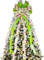 Large Buffalo Plaid Burlap Red and Black Christmas Tree Topper Gift Bow - Handmade Holiday Decoration (13 x 29 Inch) - Image 14