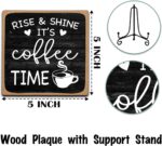 Charming Farmhouse Coffee Bar Sign - "Rise & Shine It's Coffee Time" 5"x5" Wooden Plaque with Stand - Perfect Gift for Home Kitchen Decor - Image 2