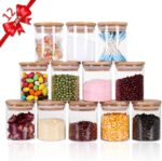 Premium Glass Spice Jars Set - 12 Piece 6oz Airtight Containers with Wooden Lids & Labels for Kitchen Organization - Perfect for Herbs, Tea, Sugar, Salt, Coffee, and More!