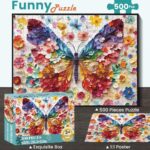 Vibrant 500-Piece Butterfly Flower Puzzle - Fun and Challenging Jigsaw for Adults and Kids, Eco-Friendly Family Game Gift, 20.5x15 Inches - Image 2