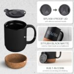 15 Oz Large Ceramic Coffee Mugs Set of 2 - Stylish Matte Grey with Cork Bottom & Spill-Proof Lid for Coffee Lovers - Image 4