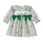 Toddler Girl's Fall Stripe Dress with Duck Embroidery, Round Neck, Long Sleeves, A-Line Design