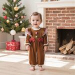 Christmas Infant Baby Girl Gingerbread Man Romper with Ruffle Long Sleeves and Contrast Color Jumpsuit - Image 3