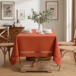 Burnt Orange Rectangle Linen Polyester Fall Thanksgiving Tablecloth with Decorative Cutouts Waterproof Stain Resistant Table Cloth 60X84 Inch Farmhouse Style for Dining Wedding Party - Image 6
