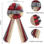 Large Buffalo Plaid Burlap Red and Black Christmas Tree Topper Gift Bow - Handmade Holiday Decoration (13 x 29 Inch) - Image 6