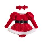 Baby Girls' Christmas Romper Dress with Patchwork Sequins, Star and Moon Design, Long Sleeve, Includes Headband, 3M-24M