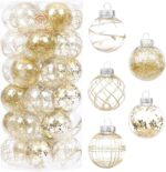Champagne Shatterproof Christmas Ball Ornaments Set - 30 Clear Glitter Baubles for Stunning Tree Decorations (60mm/2.36") - Image 9