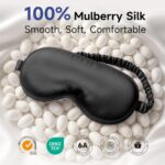 100% Pure Mulberry Silk Sleep Mask - Luxurious 22 Momme Soft Eye Mask for Ultimate Light Blocking, Adjustable for Men & Women, Perfect for Restful Sleep - Black - Image 2