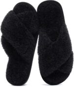 Cozy Cross Band Fuzzy Slippers for Women - Open Toe Memory Foam Comfort - Image 9