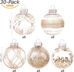 Champagne Shatterproof Christmas Ball Ornaments Set - 30 Clear Glitter Baubles for Stunning Tree Decorations (60mm/2.36") - Image 2