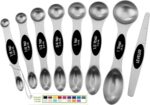 Magnetic Stainless Steel Measuring Spoons Set - 8 Heavy Duty Kitchen Gadgets with Leveler, Perfect for Baking & Cooking, Fits Most Spice Jars, Sleek Black Design