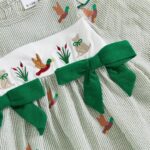 Toddler Girl's Fall Stripe Dress with Duck Embroidery, Round Neck, Long Sleeves, A-Line Design - Image 5