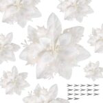 15 PCS Glitter Poinsettia Flowers with Clips - Perfect for Christmas Tree, Wreaths, and Holiday Decor - Image 12