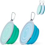 Portable Collapsible Dog & Cat Bowls with Lids - 2 Pack Travel-Friendly Foldable Water Dishes for Pets - Light Blue & Green, Small - Image 14