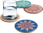 Absorbent Ceramic Coasters Set - 4 Pack Stoneware Cup Mats with Cork Base, Ideal for All Cups & Perfect Housewarming Gift!