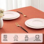 Burnt Orange Rectangle Linen Polyester Fall Thanksgiving Tablecloth with Decorative Cutouts Waterproof Stain Resistant Table Cloth 60X84 Inch Farmhouse Style for Dining Wedding Party - Image 3