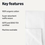 Organic Cotton Waffle Kitchen Dish Towels - Ultra Absorbent, Quick Drying, Lint-Free, 15 X 25 Inches, 6-Pack, White - Image 2