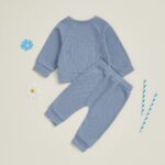 Infant/Toddler Winter and Fall Outfit Set: Solid Button Long Sleeve Sweatshirt with Elastic Waist Pants, 2-Piece Waffle Design - Image 5