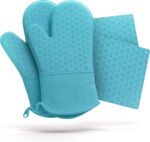 Cosy House 4-Piece Heat Resistant Silicone Oven Mitt & Pot Holder Set - Flexible, Durable, Comfortable - Perfect for Cooking, Baking & Grilling (Grey) - Image 9