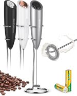 Electric Milk Frother - Handheld Battery Operated Foam Maker with Stainless Steel Whisk & Stand for Perfect Cappuccinos, Lattes, and Bulletproof Coffee