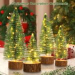 Mini Christmas Trees Set - 4 PCS Artificial Bottle Brush Trees with Timer LED String Lights, Battery Powered Desktop Decor for Home Xmas (Warm White) - Image 6