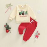 Infant/Toddler Boys' Fashionable Long Sleeve Christmas Tree Pullover and Pants Set - 2 Piece Outfit - Image 3
