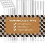 18-Pack Glass Straws, Reusable Clear Glass Drinking Straws Set, 8.5 Inch X 10Mm - Includes 8 Straight and 6 Bent with 4 Straw Cleaner Brush, Perfect for Smoothies, Milkshakes, Juice, Tea