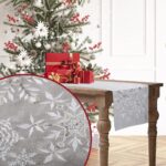 Elegant Snowflake Silver Grey Christmas Table Runner - Embroidered Sequins & Diamonds - 14x70 Inch Holiday Decor for a Glittering Winter Home